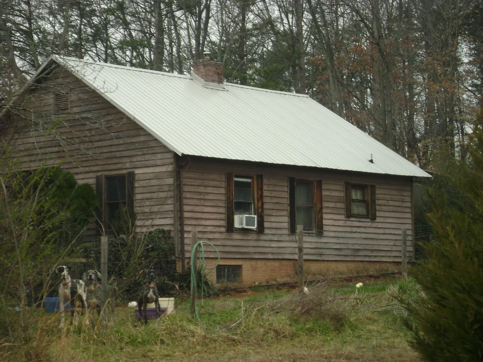 White metal roof on an old wood sided farmhouse, from a Metal Roof Installation job in White Pine